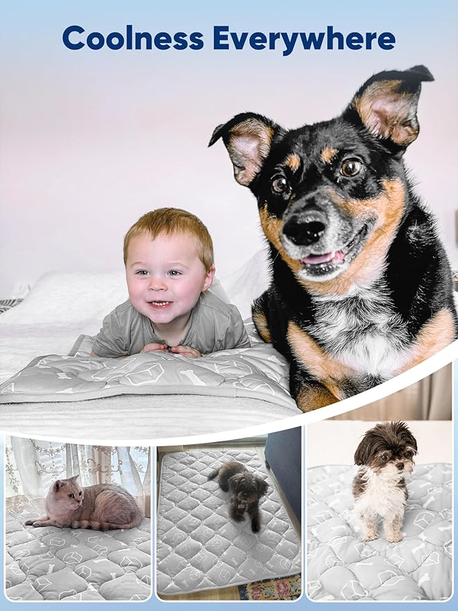 Rywell Dog Cooling Mat 2.0, Elegant Grey, 36"*27" Thick & Durable Cooling Mat for Large Dogs, Extended Cooling with Waterproof & Color-Changing Arc-Chill Fiber (Q-Max>0.5), Ideal for Summer