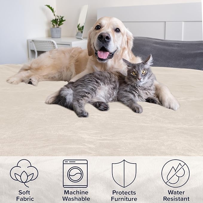 PETMAKER Dog Blanket - 80x100in Reversible Sherpa Blanket - Throw Blankets for Bed, Couch, Crate or Car - Machine Washable Puppy Essentials (Cream)