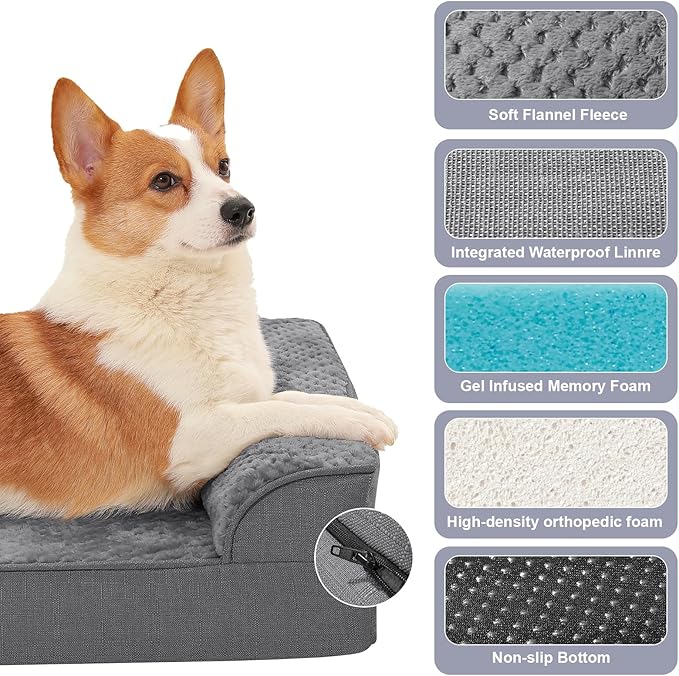 Orthopedic Dog Bed Medium Size Dog, Memory Foam Dogs Bed for Medium Dogs, Washable Removable Cover, Nonskid Bottom, Waterproof, for Indoor, Outdoor, Crate ＆ Car Use, 35x23x6 Inches, Dark Grey