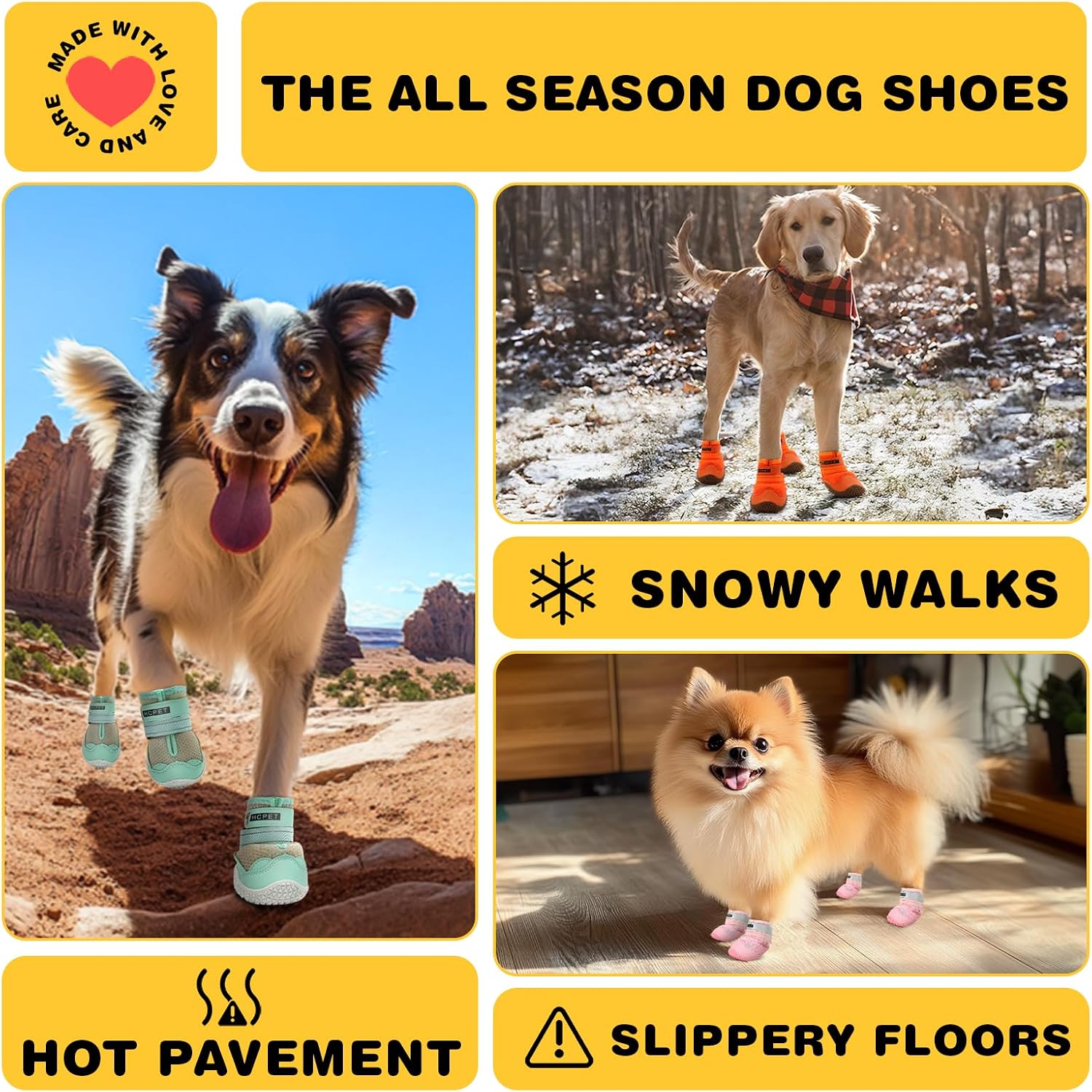 Dog Shoes for Dogs, Dog Booties for Dogs, Anti-Slip Dog Boots & Paw Protectors for Hot Pavement Winter Snow Hiking with Reflective Straps Khaki Size 7, 4PCS
