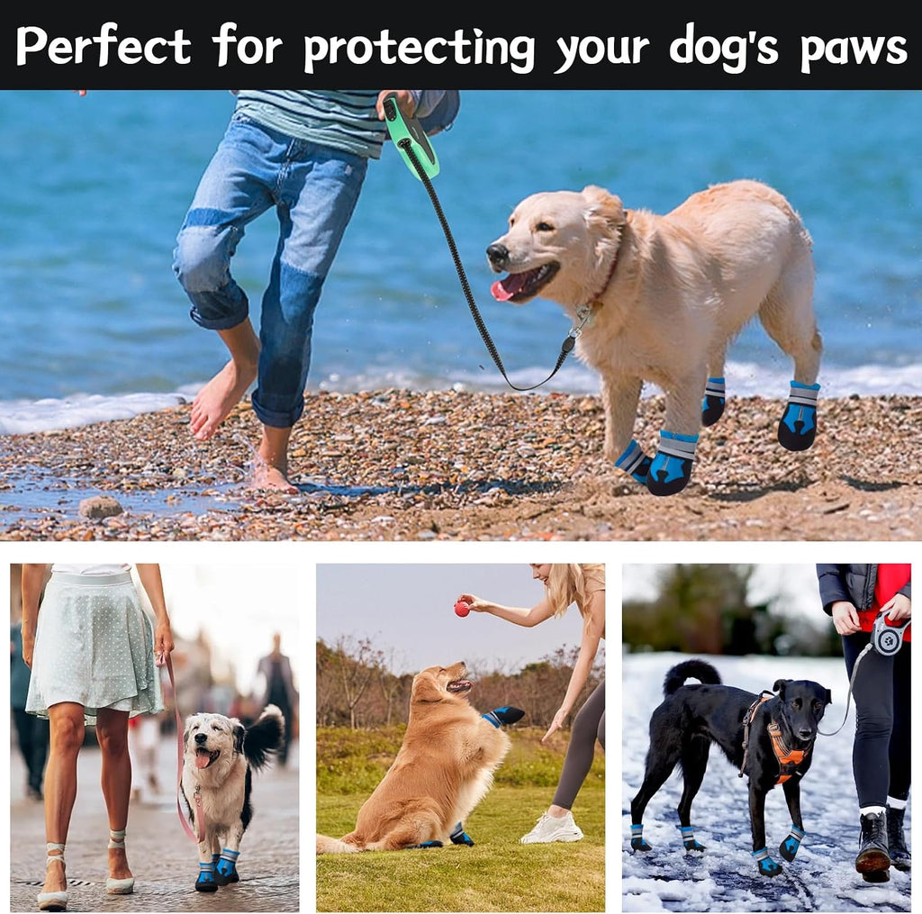 Winter Dog Boots - Non-Slip Dog Shoes for Snow/Summer Hot Pavement, Reflective Dog Booties & Paw Protectors for Medium/Large Dogs