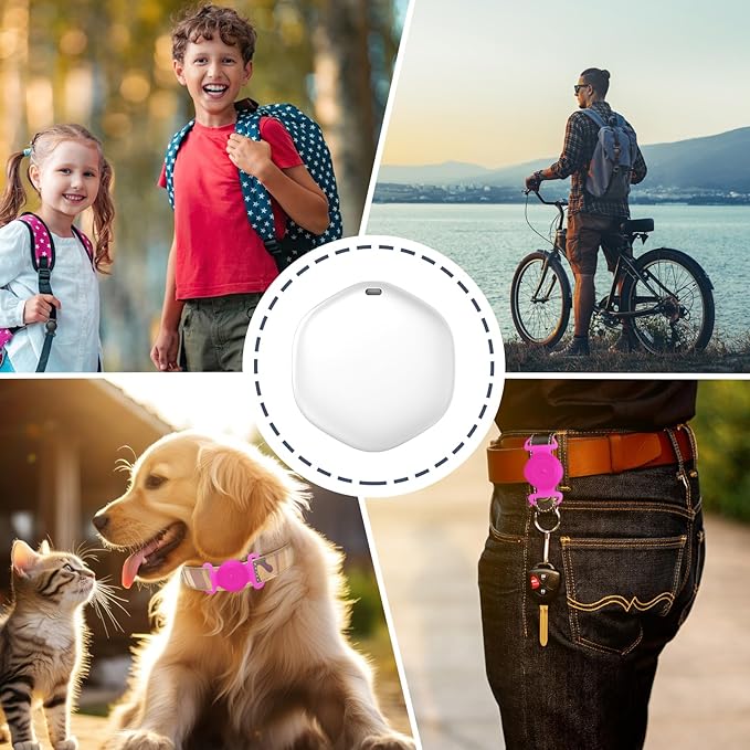 GPS Tracker for Dogs, Mini GPS Cat Tracker, Dog Tracking tag with Holder, No Monthly Fee, Work with Apple Find My(iOS Only), Dog Tracking Device, Anti-Lost, Finder Tag for Pets/Kids (Luminous-Pink.)
