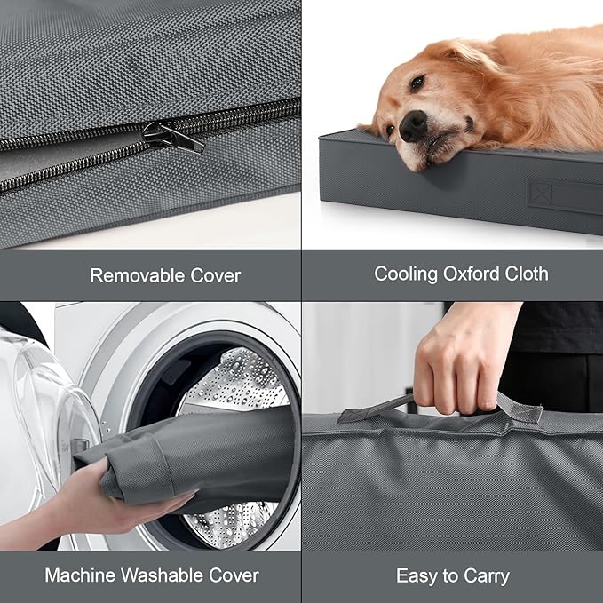 Outdoor Extra Large Dog Bed, Jumbo Waterproof Dog Bed for Large Dogs, Orthopedic Egg Crate Foam Pet Mat with Removable Oxford Cooling Cover, Grey