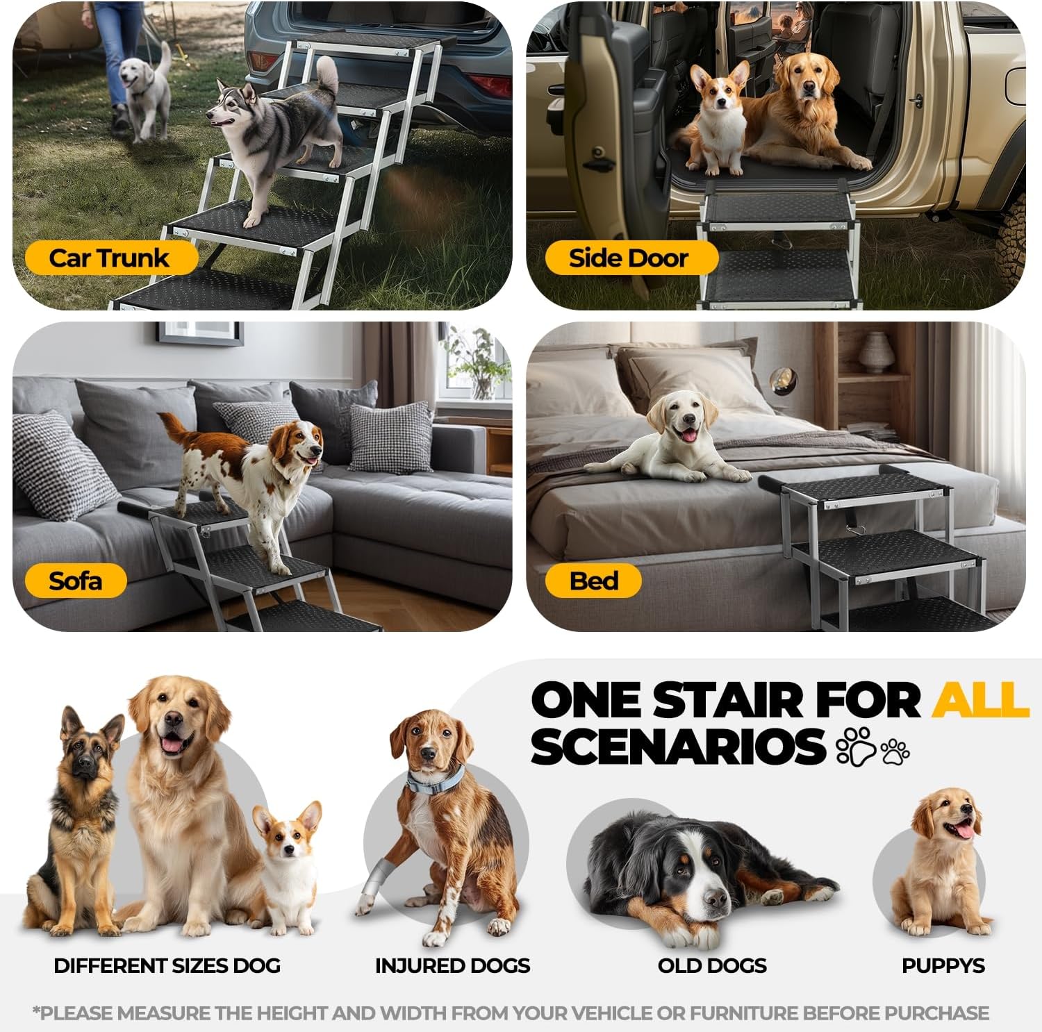 Auto Dynasty Dog Stairs for Car - 5 Steps Wide 37in High 31in Foldable Dog Ramp for Car Non-Slip Surface Support up to 150lbs - Suitable for SUV,Truck, Sofas, Bed/Couch