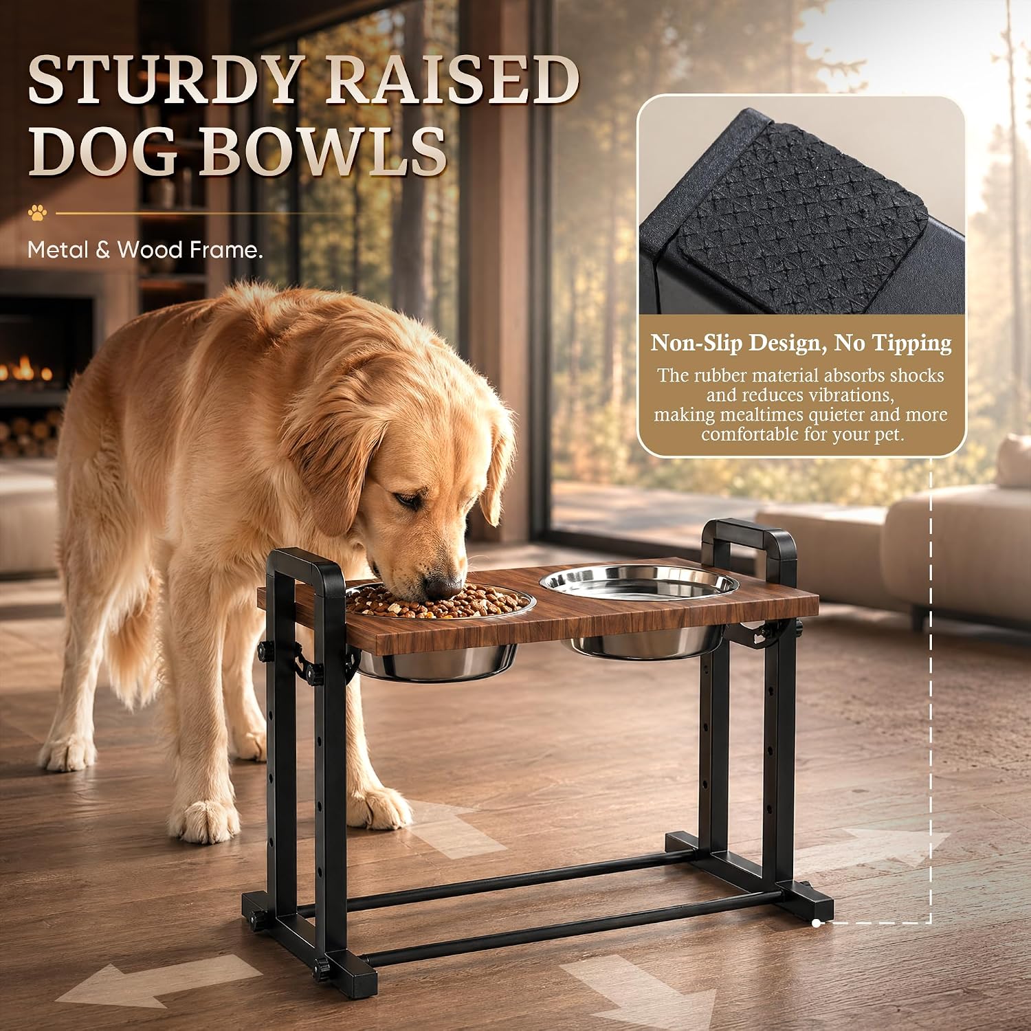 Elevated Dog Bowls, Angle&Height Adjustable, 2L Stainless Steel Bowls | Tilted Platform (0°, 7.5°, 15°) Dog Bowl Stand, Stable & Sturdy Metal Raised Dog Feeding Station, For Large Medium Small Dogs
