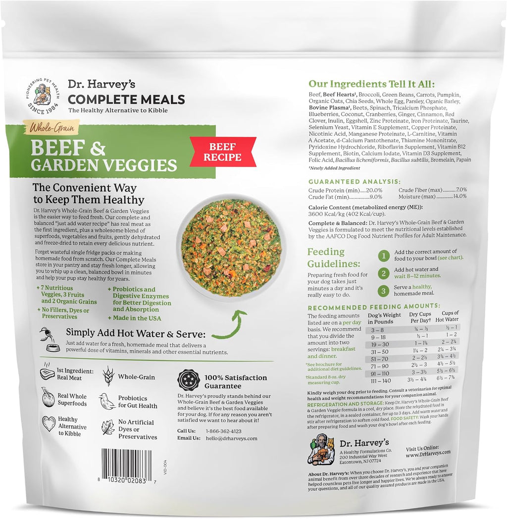 Dr. Harvey's Beef & Garden Veggies Dog Food, Whole-Grain (5 lb) | Dehydrated Dog Food with Freeze-Dried Beef