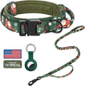 DAGANXI Tactical Dog Collar, Adjustable Military Training Nylon Dog Collar with Control Handle and Heavy Metal Buckle for Medium and Large Dogs, with Patches and Airtags Case (L, Christmas Green-Set)
