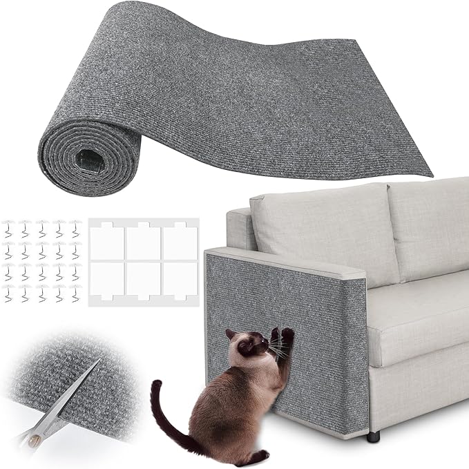 Cat Scratch Furniture Protector - 158" x 15.8" Trimmable Self-Adhesive Cats Claws Scratch Pads, DIY Cat Climbing Couch Protector for Scratch Post Cat Tree Replacement Indoor (Light Gray)