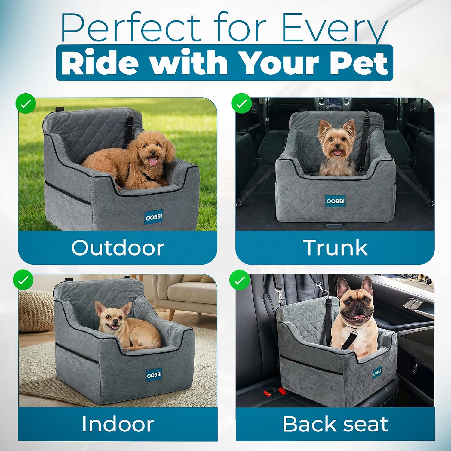 Small Dog Car Seat with Premium Memory Foam & Safety Straps – Cozy Dog Bed for Car for Daily Travel & Road Trips for Medium Sized Dogs - Washable Design with Anti-Slip Base