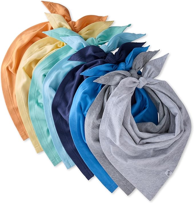 Bandit - The PET Bandana, 8 Pack 100% Organic Cotton Pet Bandanas Clothes for Small, Medium, Large Dogs, Rainbow Blues, X-Small/Small