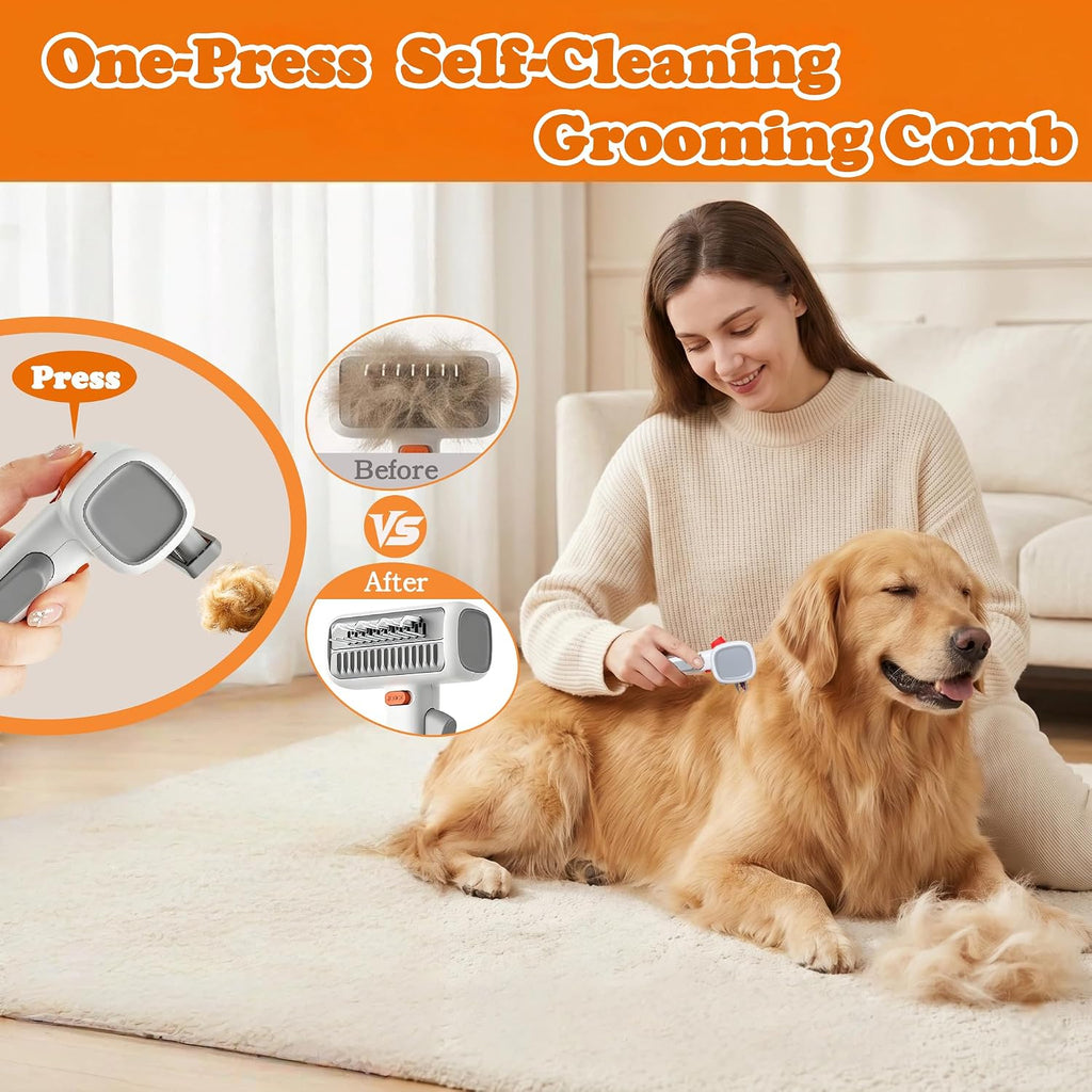 2-in-1 Pet Dematting Comb & Undercoat Rake, Self-Cleaning Deshedding Brush for Dogs & Cats, Safely Removes Mats, Tangles and Loose Fur for Long or Short Hair(White)