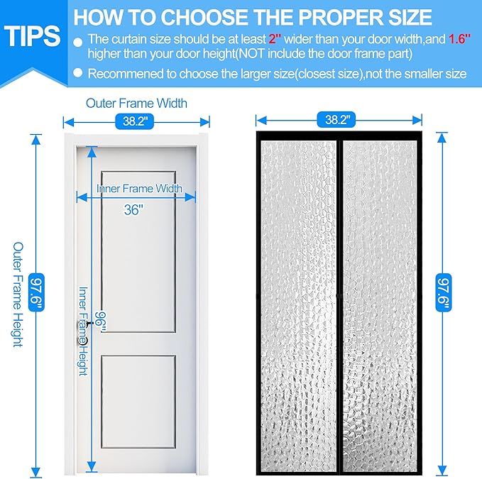 RELIANCER Magnetic Thermal Insulated Door Curtain,Waterproof EVA Door Cover,Fit Doors Size Up to 36"x96",Temperature Protection Insulated Doorway Curtain Partition,Patio Self-Closing Doors Net Screen