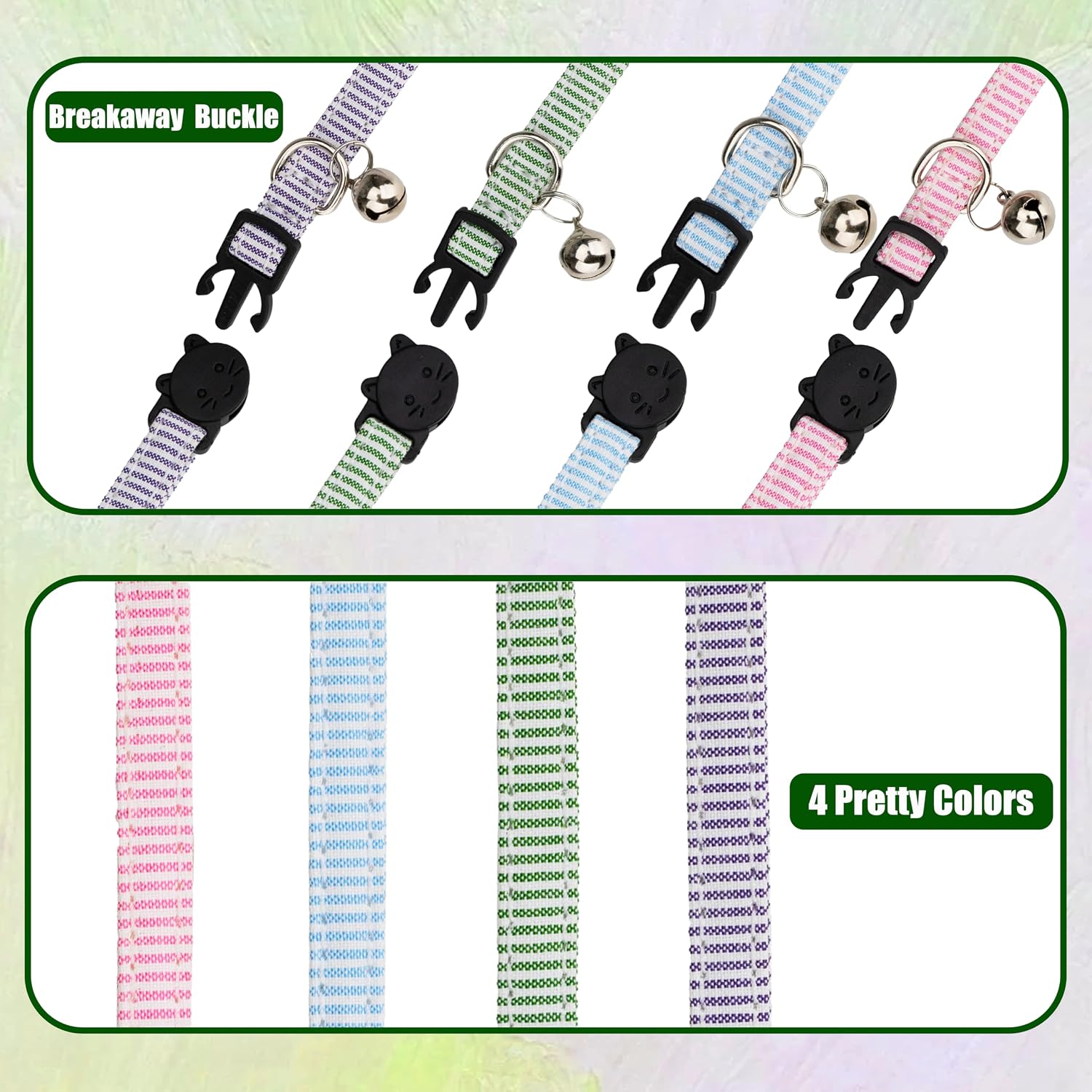 Cat Collar 4pcs Set Safety Breakaway with Bell Kitten 7-11" Multi Pack Cute Girl Boy Pet Basic Adjustable [4pcs] Pinstripe
