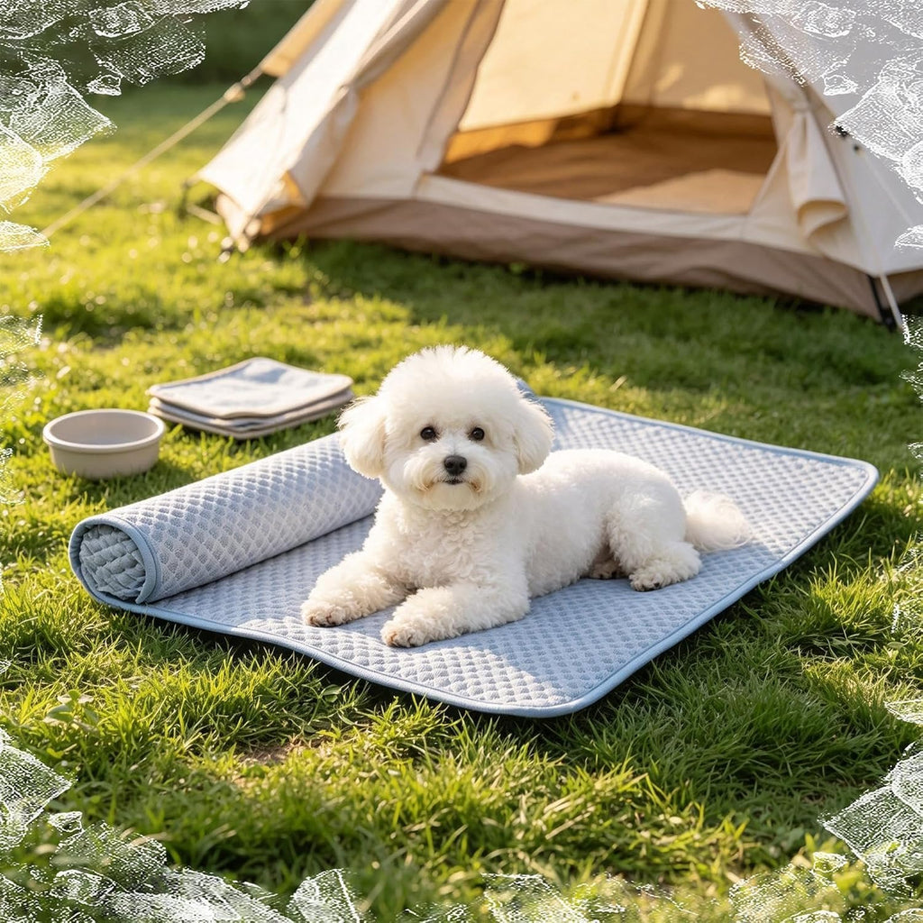 Dog Cooling Mat - Self Cooling Pet Pad for Dogs & Cats | Ice Silk Cooling , Foldable Non Slip Design, Helps Dissipate Heat for Summer Comfort, Ideal for Crates, Sofas, Car