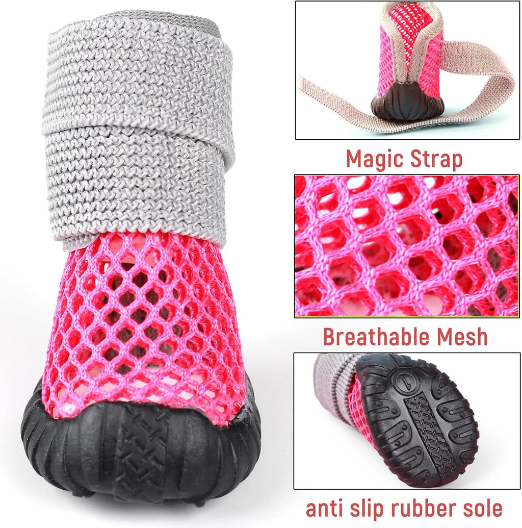 Zunea Small Dog Shoes Summer Mesh Puppy Boots for Hot Pavement Pink, 1 | Breathable, Adjustable Strap, Anti-Slip Rubber Sole, Paw Protectors, Outdoor Walks, for Pet Small Dogs Doggie Chihuahua