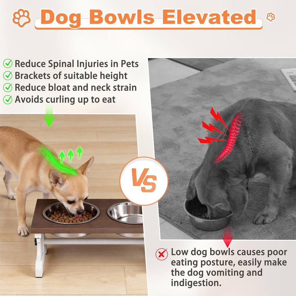 Piskyet Elevated Dog Bowls,Dog Bowl Stand, 3.5Cups6''H_30 oz Bowl-Farmhouse | Farmhouse Dog Bowls Stand, Raised Dog Bowl with 2 Stainless Steel Wooden Dogs Bowls for Small Size Dogs