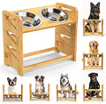 Elevated Dog Bowls, Adjustable Raised Dog Bowl Stand for Large and Medium Pet, 15" High Bamboo Pet Food Feeder with 2 Stainless Steel Dishes（6 Heights）