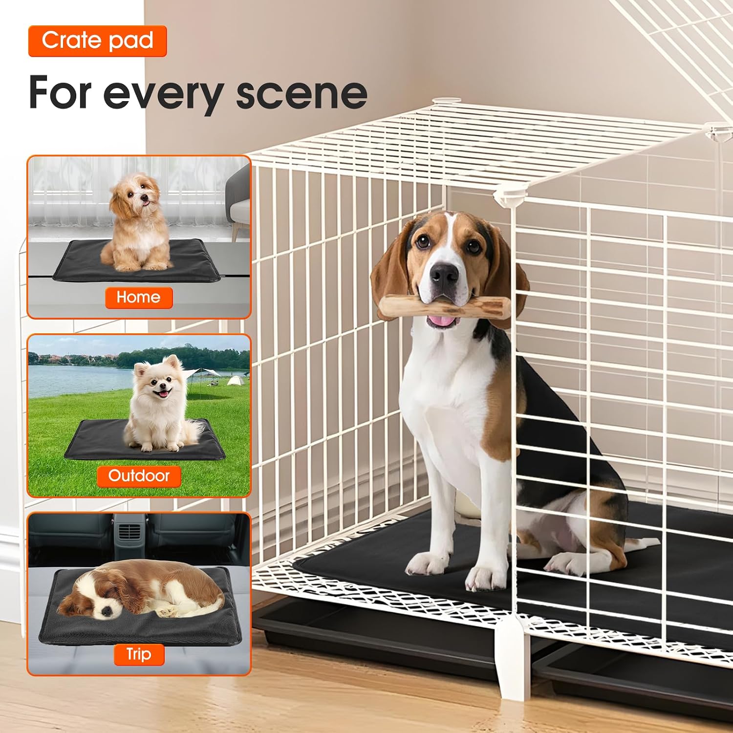 Chew Proof Crate Pad for Small Sized Dog, Indestructible Chew Resistant Dog Crate Mat, Machine Washable & Waterproof Durable Kennel Bed Mat for Teething Puppies, Black (15.35"x21.25")