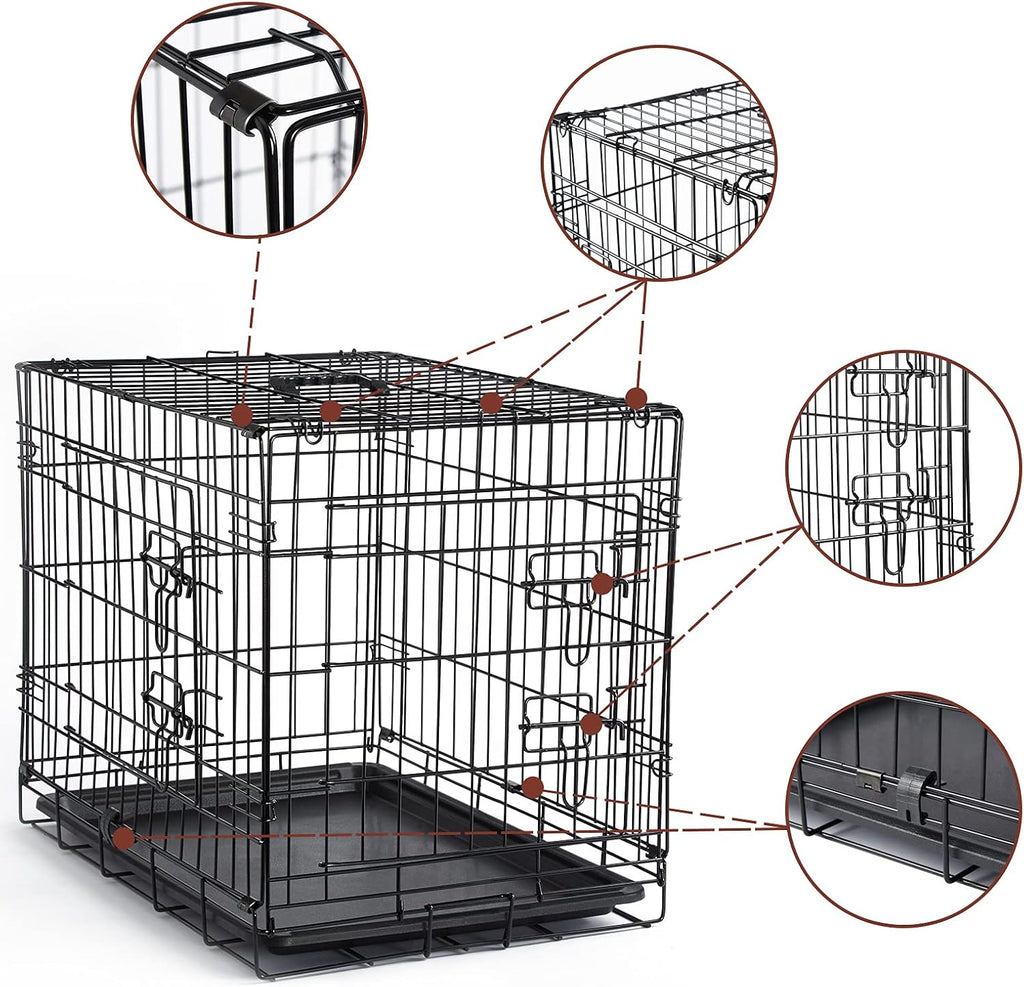DONORO Dog Crates for Small Medium Size Dogs Indoor Double Door Dog Kennels & Houses for Puppy and Cats, Collapsible Metal Contour Dog Cages (Brown, 30.0" L x 19.0" W x 21.0" H)