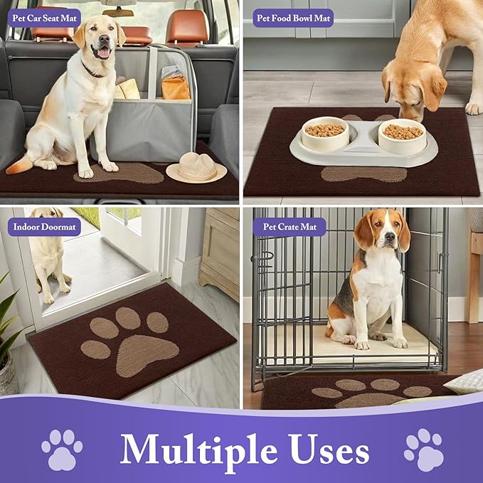 Buganda Dog Door Mat for Muddy Paws, Absorbent Dirt Trapper Non Slip Indoor Doormats, Washable Low-Profile Mat for Mud Dogs, Entryway Carpet for Inside Floor (36x24 Inches, Brown)