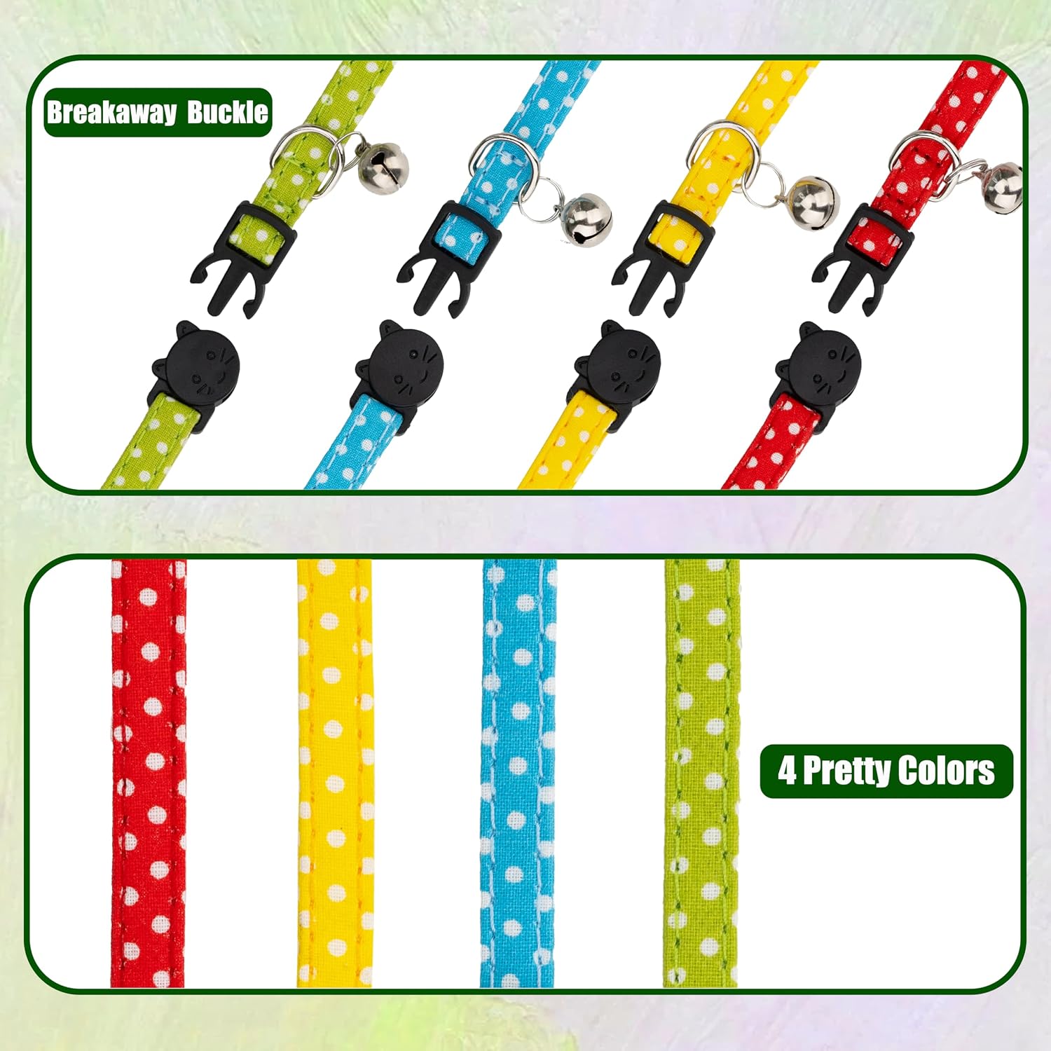 Cat Collar 4pcs Set Safety Breakaway with Bell Kitten 7-11" Multi Pack Cute Girl Boy Pet Basic Adjustable [4pcs] Dot