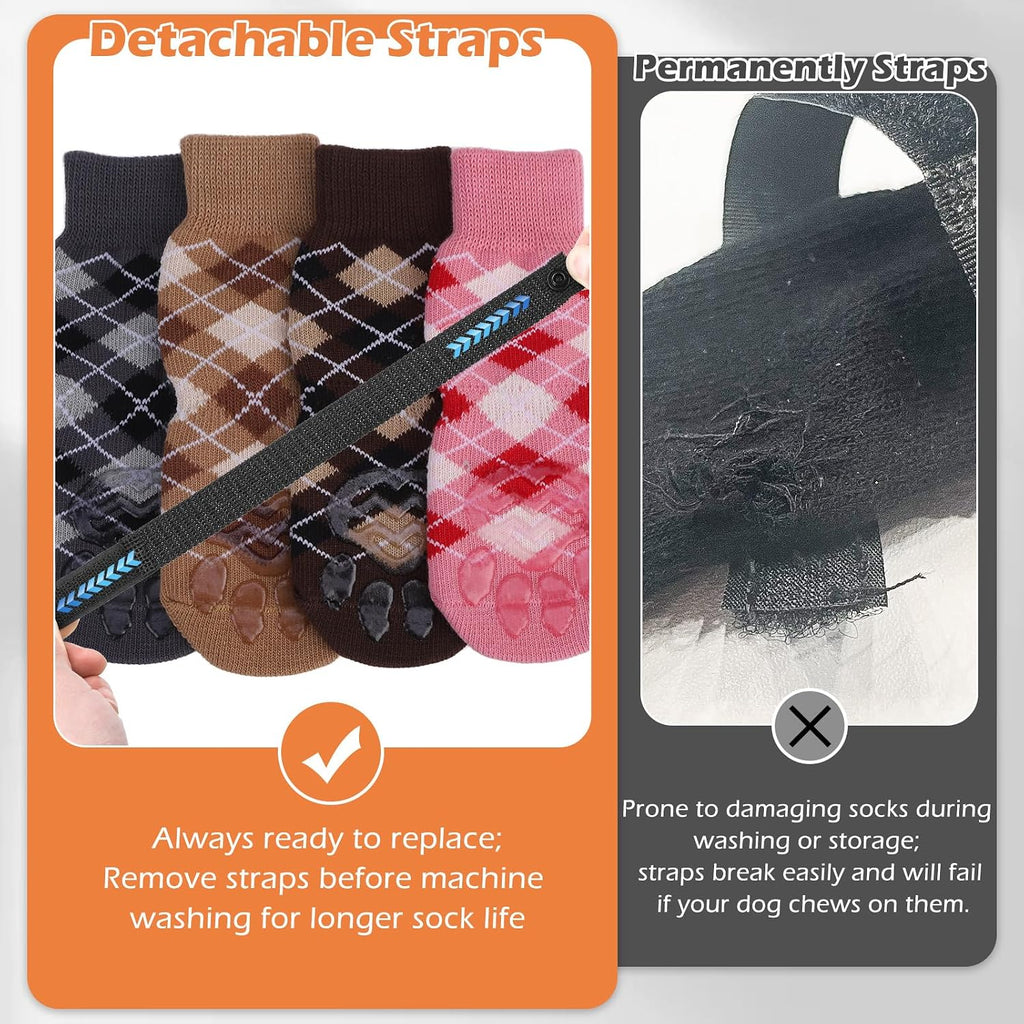 Dog Socks to Prevent Licking Paws,Anti Slip Dog Shoes for Hot Pavement,Dog Booties for Hardwood Floors,Dogs Boots & Paw Protectors for Small Medium Large Senior Dogs,British Style,Khaki M