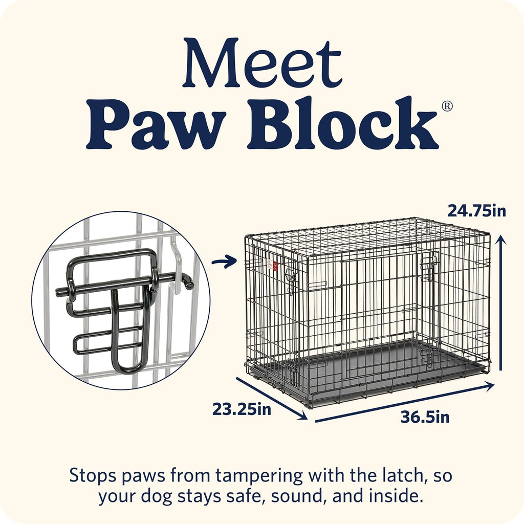 MidWest Homes for Pets Intermediate LifeStages Double Door 36-Inch Folding Dog Crate, Enhanced Security, Includes Leak-Proof Pan, Divider Panel, Handle, Rubber Feet