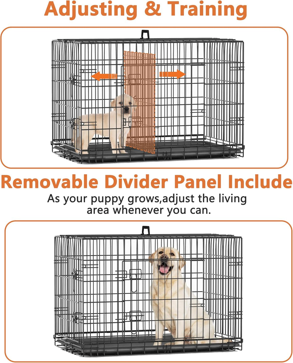 Piskyet 24 Inch Double Door Small Dog Crate with Divider Panel and Leak- Proof Pan Tray, Folding Metal Wire Pet Kennel for Indoor,Antigue Color