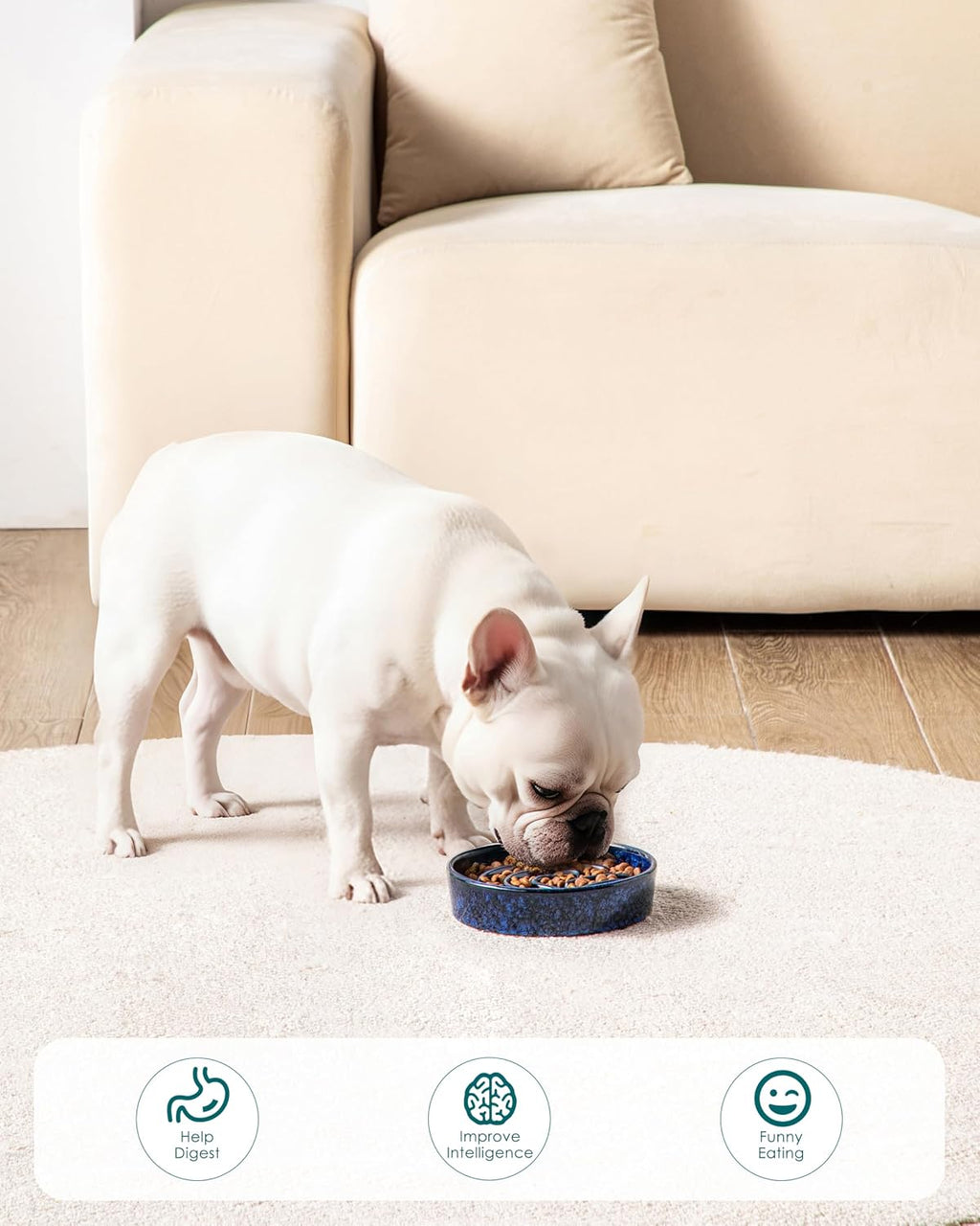 vancasso Slow Feeder Dog Bowl, 0.6 Cup Ceramic Slow Feeding Food Dish for Small Breed, Puzzle Dog Food Bowl for Fast Eater, Blue
