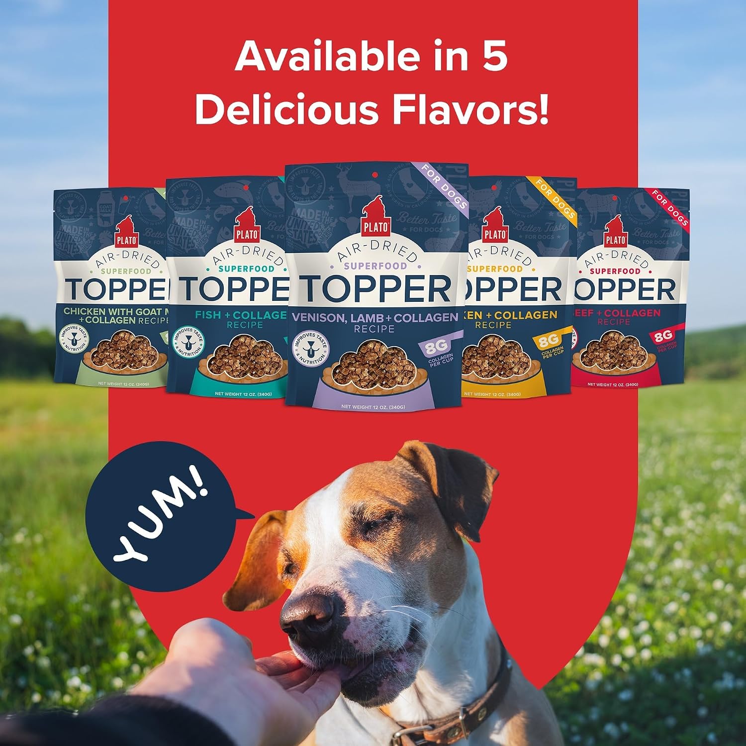 Plato Pet Treats Dog Food Toppers - Air-Dried Dog Food Toppers for Dry Food - with Collagen to Support Skin and Coat Health - Venison, Lamb and Collagen Recipe 5.5oz - Discontinued