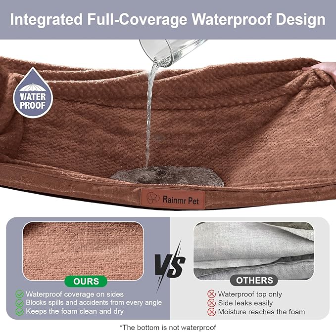 Orthopedic Dog Beds for Large Dogs, Memory Foam Dog Beds Large Sized Dogs, Washable Removable Cover, Nonskid Bottom, Waterproof, for Indoor, Outdoor, Crate ＆ Car Use, 44x32x6 Inches, Brown Grey