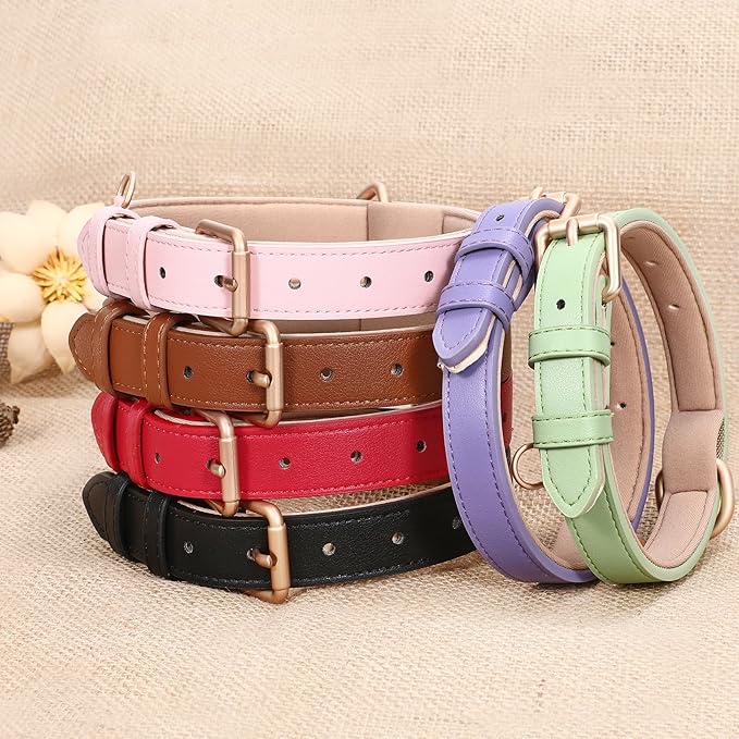 WHIPPY Leather Dog Collar for Small Medium Large Dog Adjustable Soft Breathable Leather Padded Puppy Collar with Alloy Buckle Heavy Duty Waterproof Classic Dog Pet Collar,Black,S