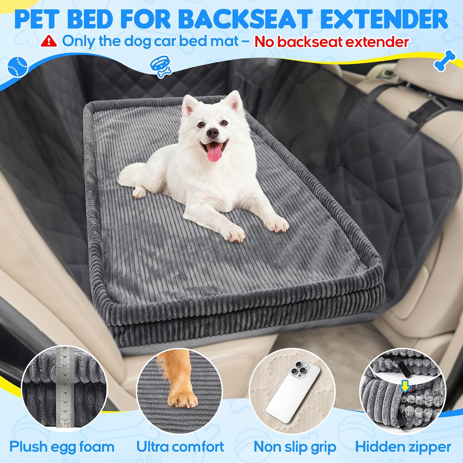 Loiion Dog Car Bed, Non-Slip Backseat Extender Pet Mat 56"x28.7"x2" | Removable, Washable Dog Bed With Waterproof Liner Protects Car Seats, Anti-Slip Travel Bed For Dogs