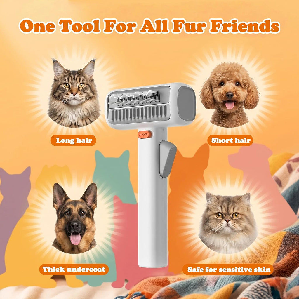 2-in-1 Pet Dematting Comb & Undercoat Rake, Self-Cleaning Deshedding Brush for Dogs & Cats, Safely Removes Mats, Tangles and Loose Fur for Long or Short Hair(White)