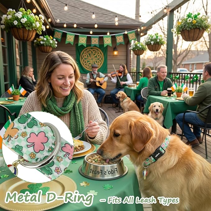 St. Patrick's Day Dog Collar,Puppy Collar with Lucky Shamrock Chequered Pattern,Adjustable Spring Cotton Collars Gifts for Small Medium Large Dogs,Dog Accessories L