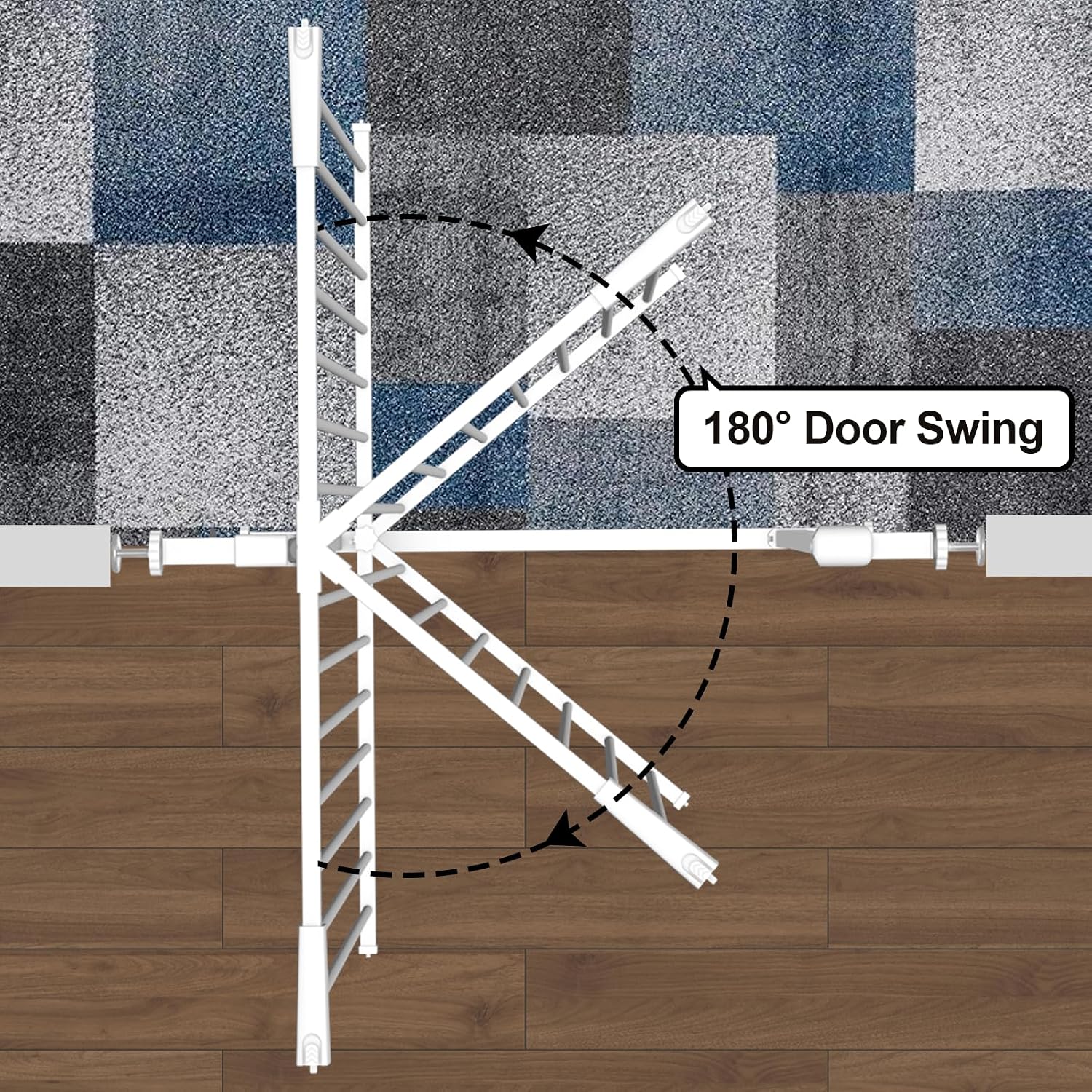 Extra Tall Baby and Dog Gate, 40.55" H, 57.48"-73.62" W, White | Extra tall baby and dog gate with pressure mount, auto close, stay-open function, dual lock and one-hand adult access.