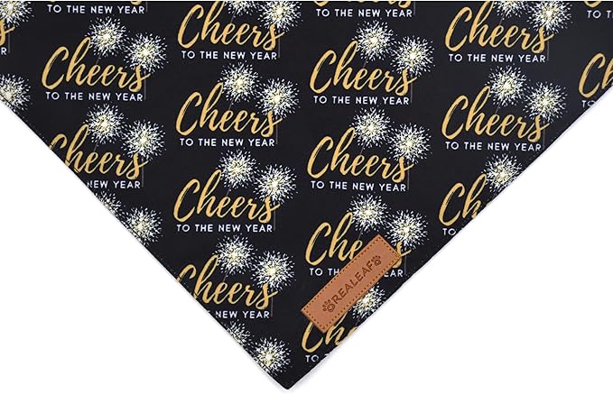 Realeaf New Year Dog Bandanas 2 Pack, Cheers to The New Year Dog Scarf for Boy and Girl, Premium Durable Fabric, Holiday Bandana for Small and Medium Dogs Cats Pets (Small)