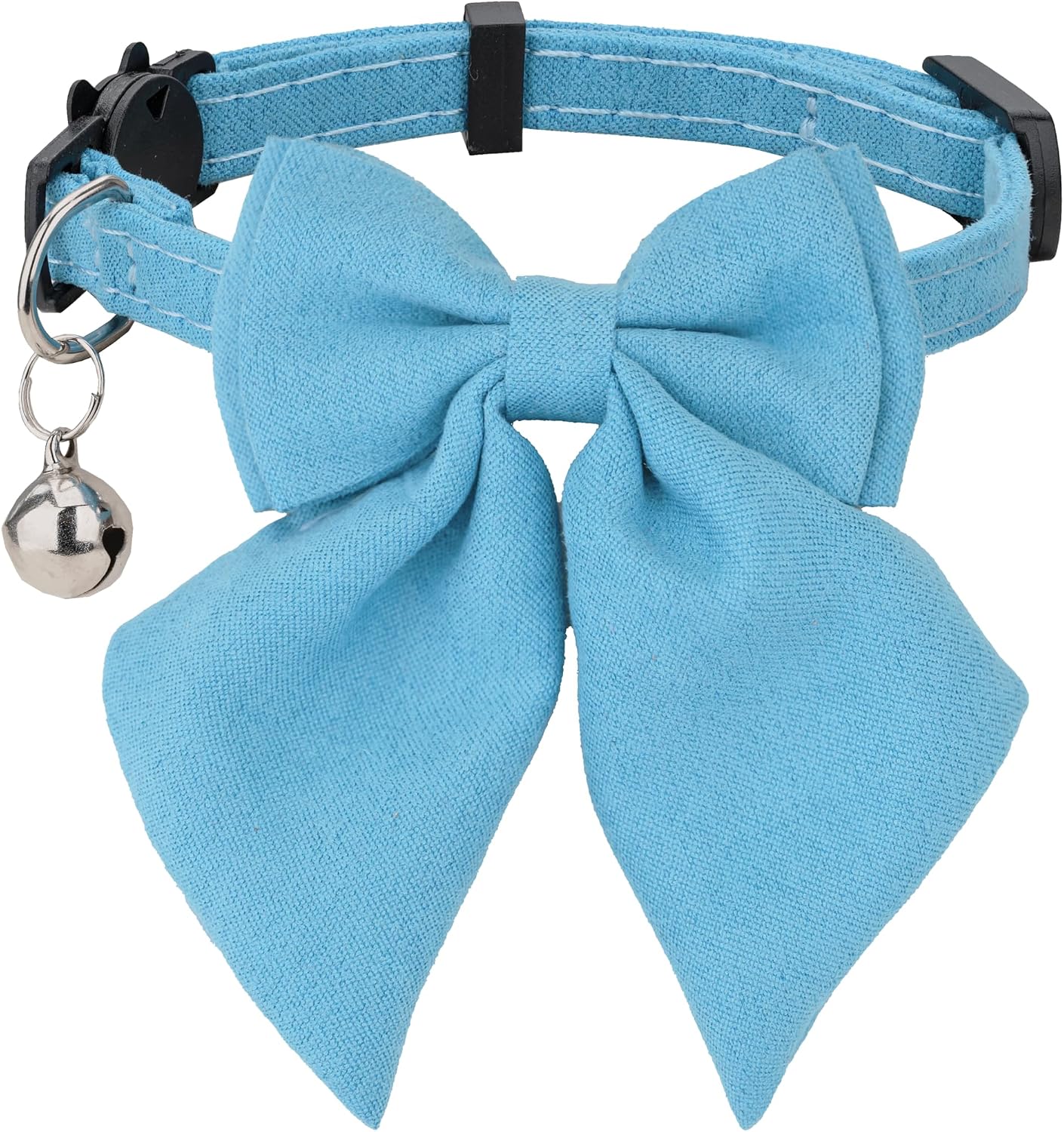 Cat Collar with Bow Tie Bell Breakaway Kitten Small Pet Safety Solid Wedding Basic Pure Color Suede Soft Adjustable Sailor Bow-[1pc] Blue