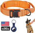 DAGANXI Tactical Dog Collar, Adjustable Military Training Nylon Dog Collar with Control Handle and Heavy Metal Buckle for Medium and Large Dogs, with Patches and Airtags Case (Orange, XL)