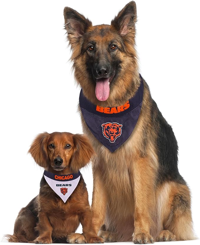 Pets First NFL DOG BANDANA - CHICAGO BEARS REVERSIBLE PET BANDANA. 2 Sided Sports Bandana with a PREMIUM Embroidery TEAM LOGO, Large/X-Large. - 2 Sizes & 32 NFL Teams available