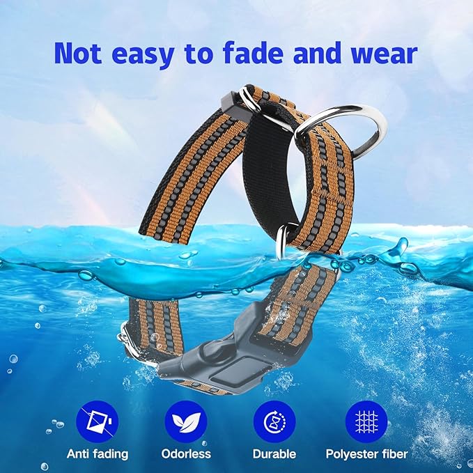 Martingale Dog Collar, Adjustable Nylon Reflective Collar with Quick Release Buckle (Turmeric Brown, Small)