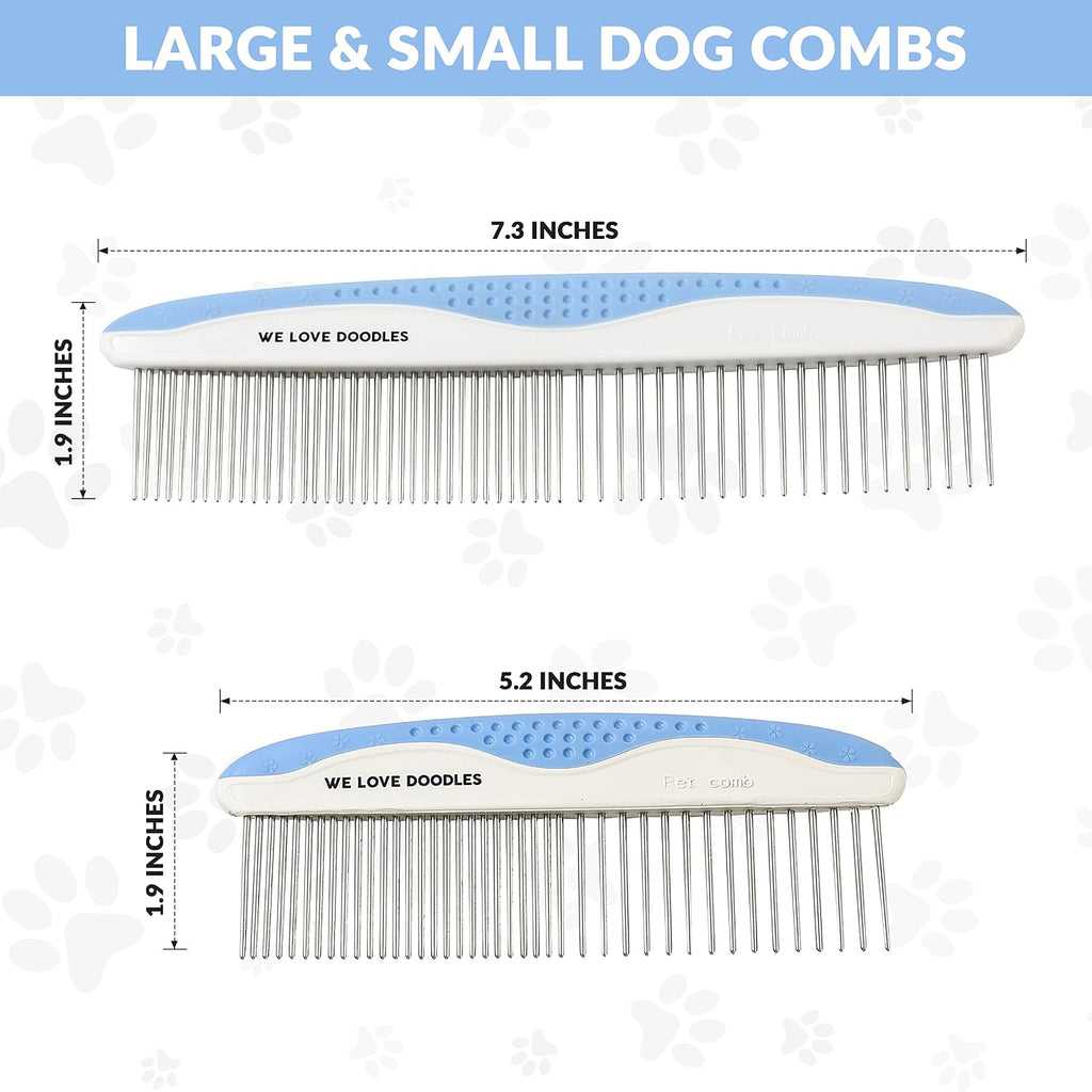 Metal Comb for Dogs, Dog Grooming Detangler Combs For Matted Hair, 2 Pack | Best Comb for Golden Doodles & Poodles, For Dematting & Detangling Pets And Cats, Fine Tooth Stainless Steel Greyhound Comb