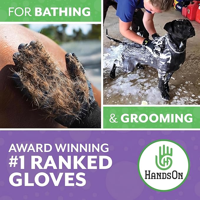 H HANDSON Pet Grooming Gloves - Patented #1 Ranked, Award Winning Shedding, Bathing, & Hair Remover Gloves - Gentle Brush for Cats, Dogs, and Horses (Blue, Medium)
