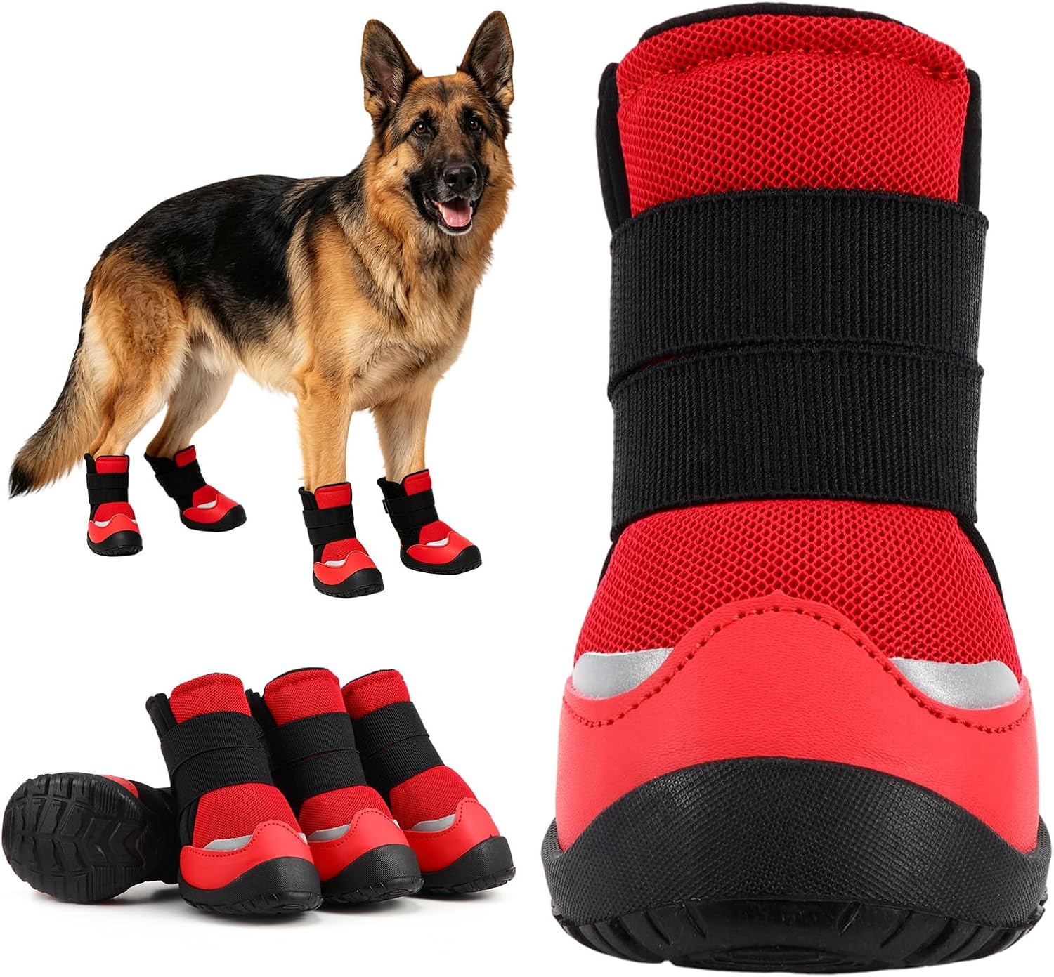 All-Weather Dog Boots for Paw Protection-Durable Dog Booties for Hot Pavement, Snow, Hiking | Non-Slip Sole & Adjustable Straps Outdoor Pet Shoes(red,9#)