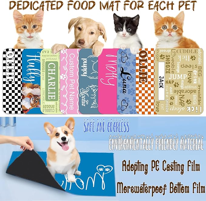 Personalized Dog Cat Food Mat Waterproof Non Slip Pet Bowl Mat Absorbent Quick Dry Custom Name Feeding Mat for Floors Dog Cat Supplies Claw