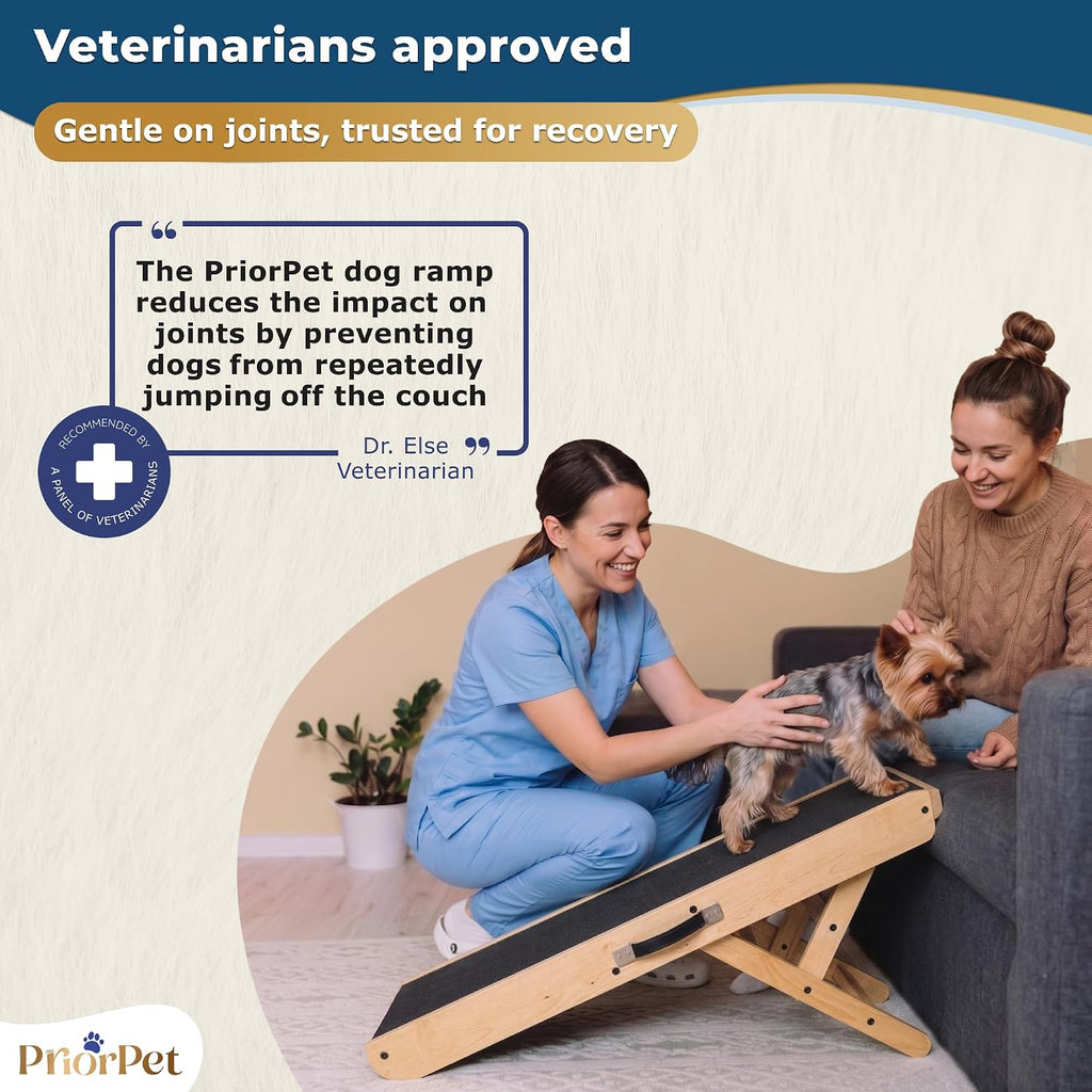 Dog Ramp for Couch – Non-Slip, Sturdy Build Foldable Wooden Dog Ramp – Supports up to 200 lbs – 7 Adjustable Heights (14"–20.5") – Enhanced Stability – Birchwood Pet Ramp for Small Dogs – Natural