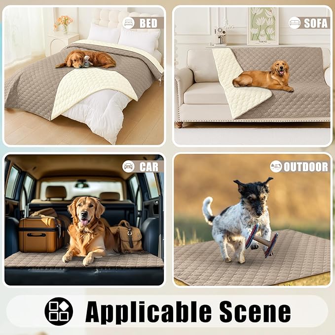 Smiry Waterproof Dog Bed Cover Blanket, Soft Reversible Pet Blanket, Washable Leakproof Cats Dogs Couch Cover for Sofa, Couch, Furniture (82x120 Inch, Taupe/Beige)