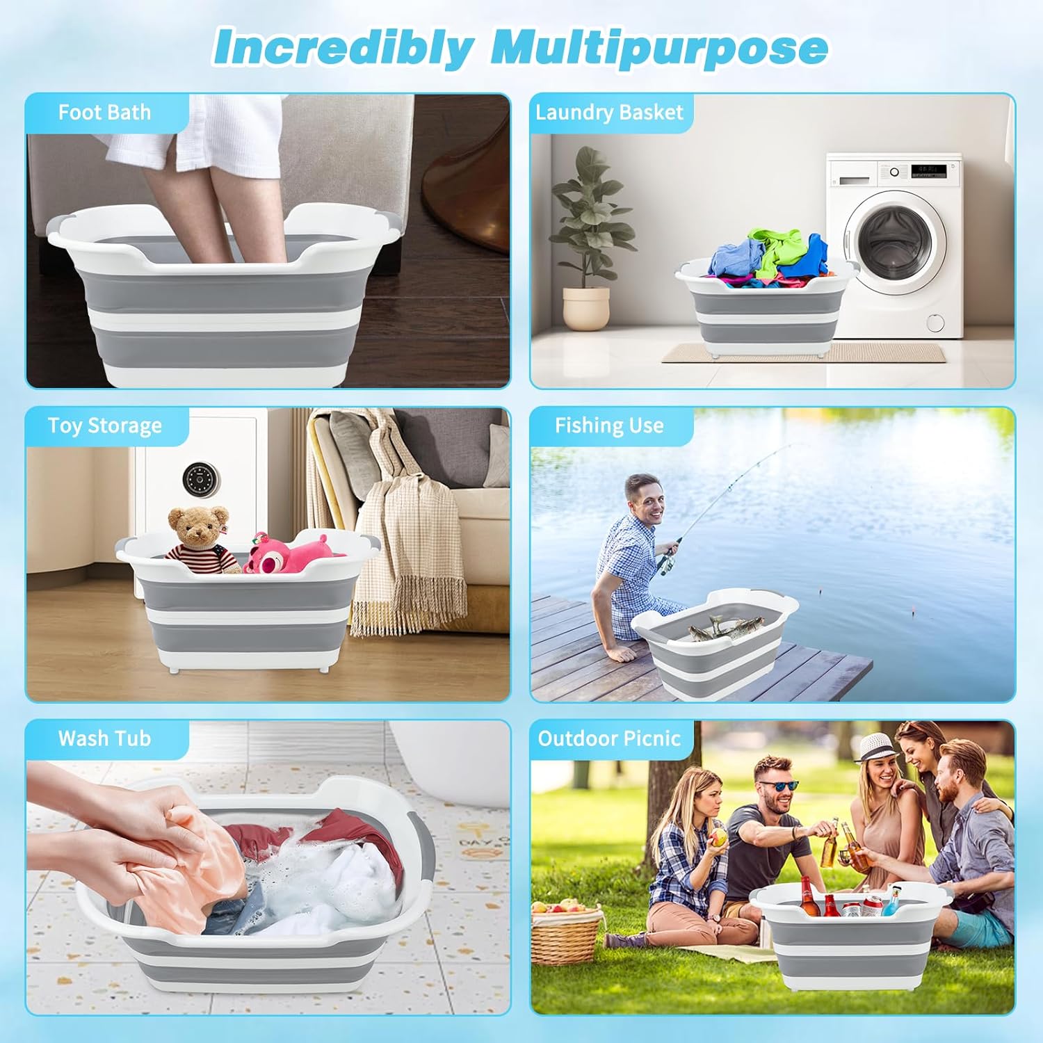 FHTONGE 7.13 Gal/27L Raised Collapsible Dog Bathtub with Drain Fur Catcher | Multifunctional Pet Washtub for Small to M Dog, Portable Puppy Tub Cat Shower Basin Laundry Basket Storage Organize Bucket
