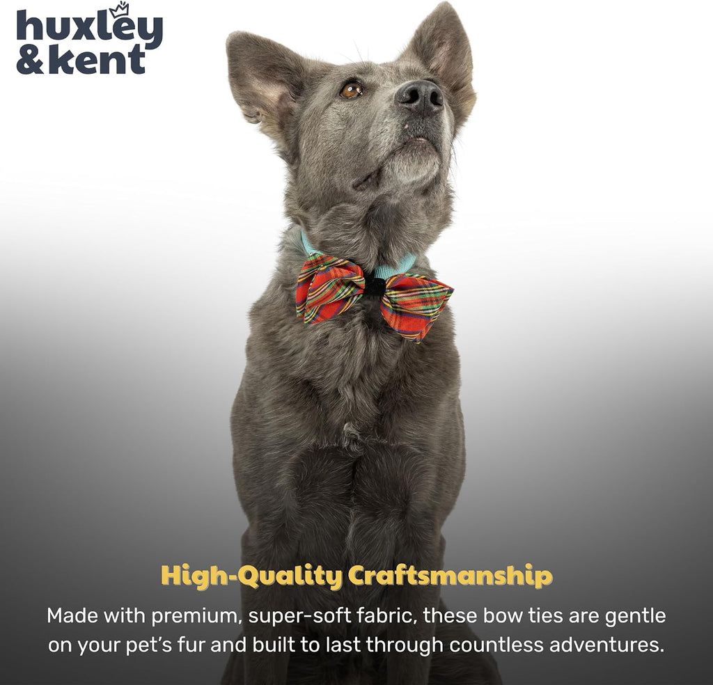 Huxley & Kent Pet Bow Tie for Dogs & Cats - Holiday Adjustable Hook & Loop Collar Accessory - Cute & Comfortable for Holidays & Celebrations - Christmas Plaid, Large | Hook & Loop Attaches to Any Collar, Soft Polyester, Lightweight & Machine Washable