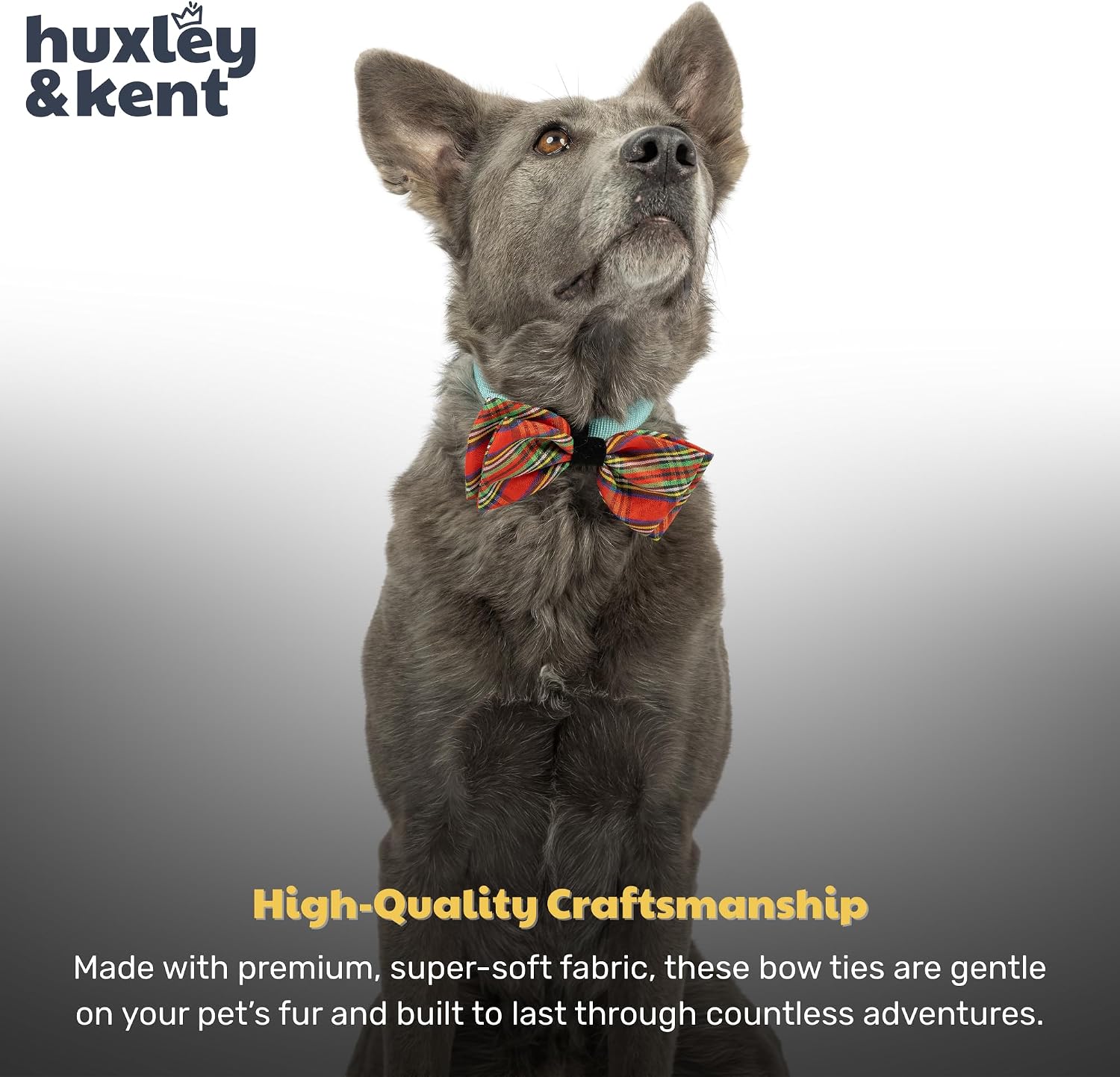 Huxley & Kent Pet Bow Tie for Dogs & Cats - Holiday Adjustable Hook & Loop Collar Accessory - Cute & Comfortable for Holidays & Celebrations - Christmas Plaid, Large | Hook & Loop Attaches to Any Collar, Soft Polyester, Lightweight & Machine Washable